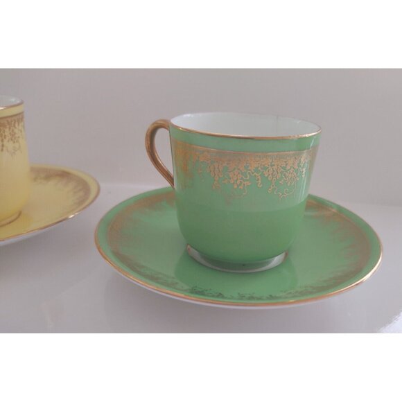 Vintage Coalport Bone China Demitasse Cups & Saucers Sets One Green/One Yellow - Picture 2 of 16